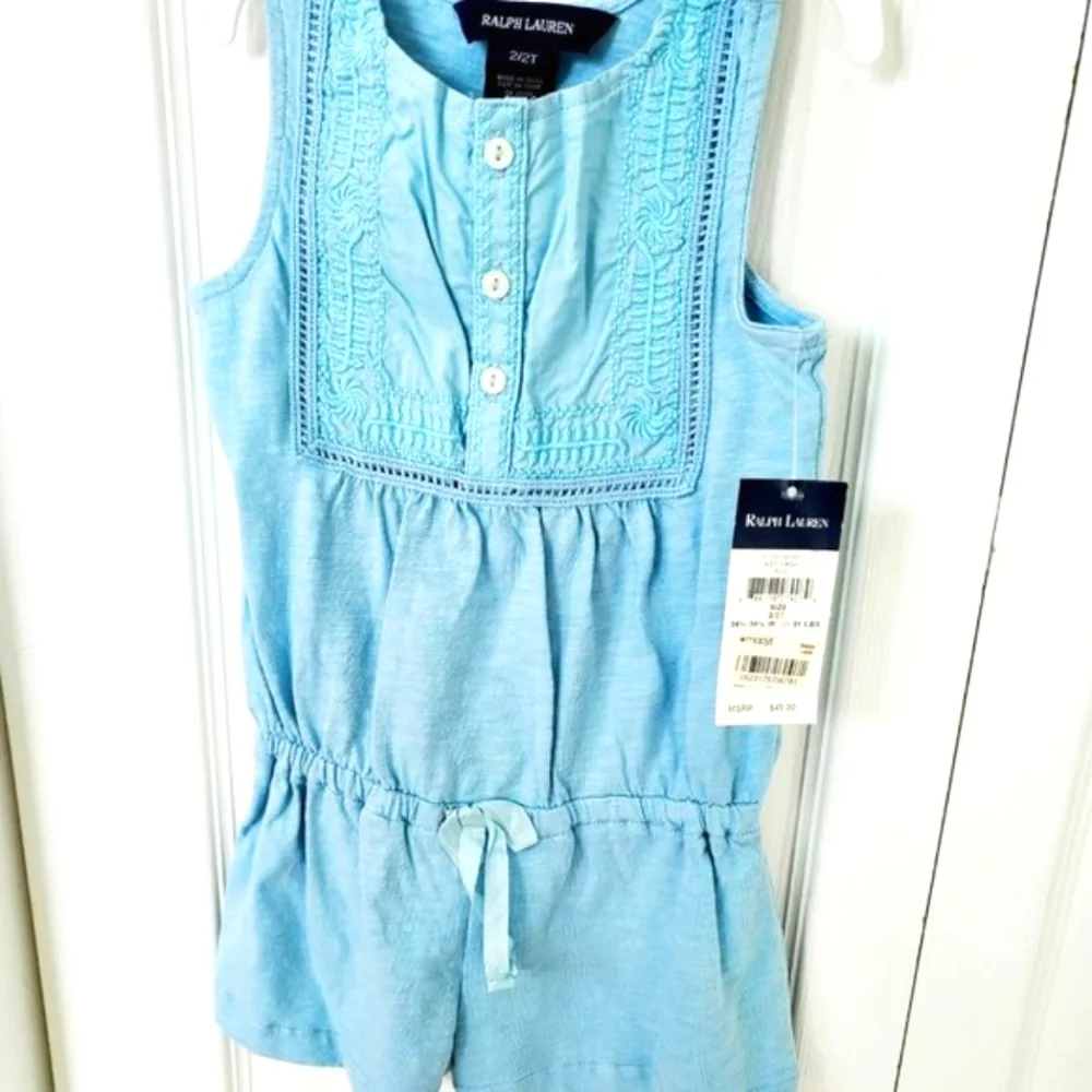 Ralph Lauren Blue embroidered romper,  2T